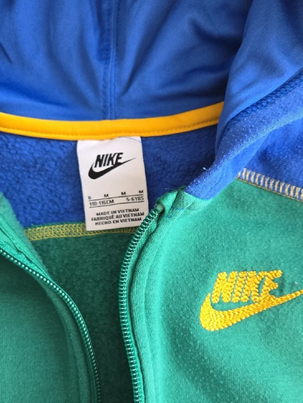Youth Kids Nike Blue Green & Yellow Colorblock Zip Up Hoodie